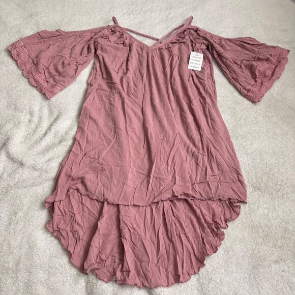 Joyfolie Dela dress in mauve size medium  High-Low Dress With Lace Sleeves new - Picture 9 of 16